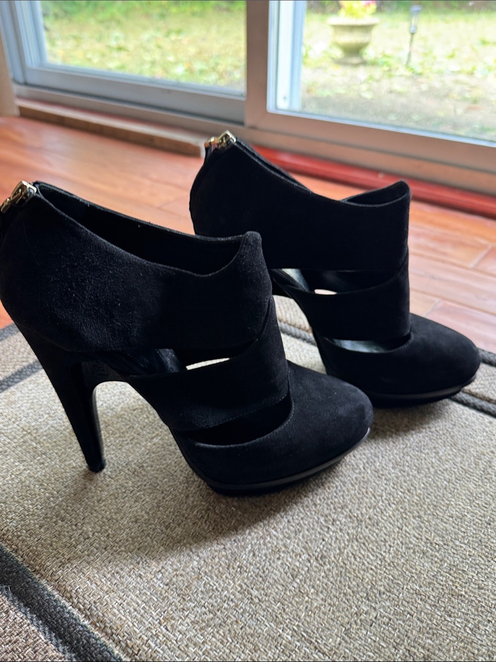 Fendi Black Suede Cutout Ankle Booties with Back Zip